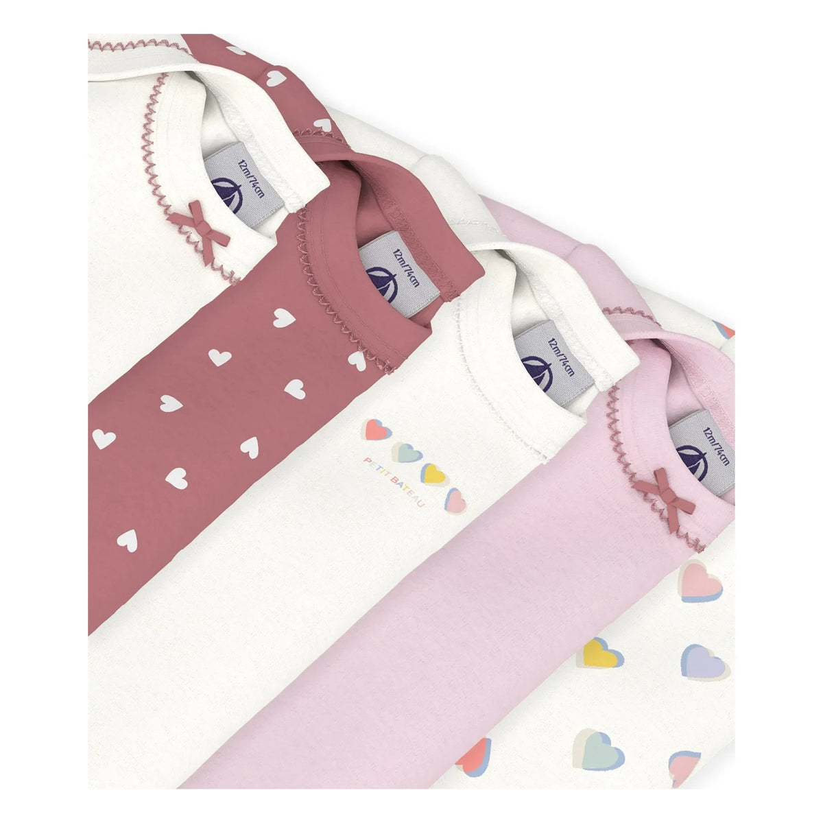 Petit Bateau - 5-Pack Organic Cotton Heart Bodysuit Set | White