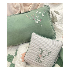 Editions Aimable - Camille Çiçek Yastık | Koyu Yeşil Gazlı Kumaş