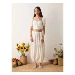Boteh - Balloon Serenia Cotton Pants | White