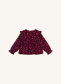 Petit Bateau - Ruffled Floral Velvet Organic Cotton Blouse | Bordeaux