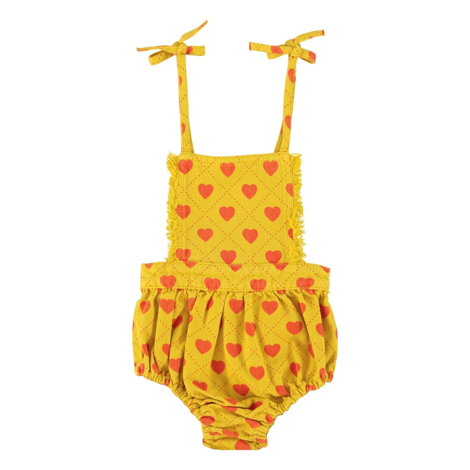 Piupiuchick - Knotted Hearts Gabardine Romper | Mustard