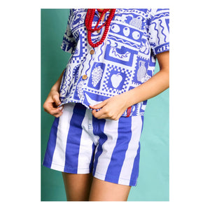 Favorite People - Positano Striped Shorts - Women's Collection | Blue