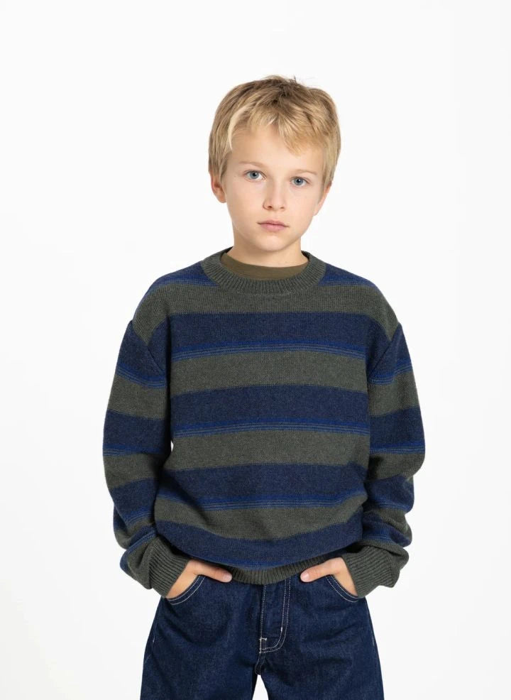Smallable Kid - Matteo Striped Wool Sweater | Khaki