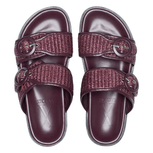 Lachoix - Double Buckle Leather and Raphia Sandals | Lie de Vin