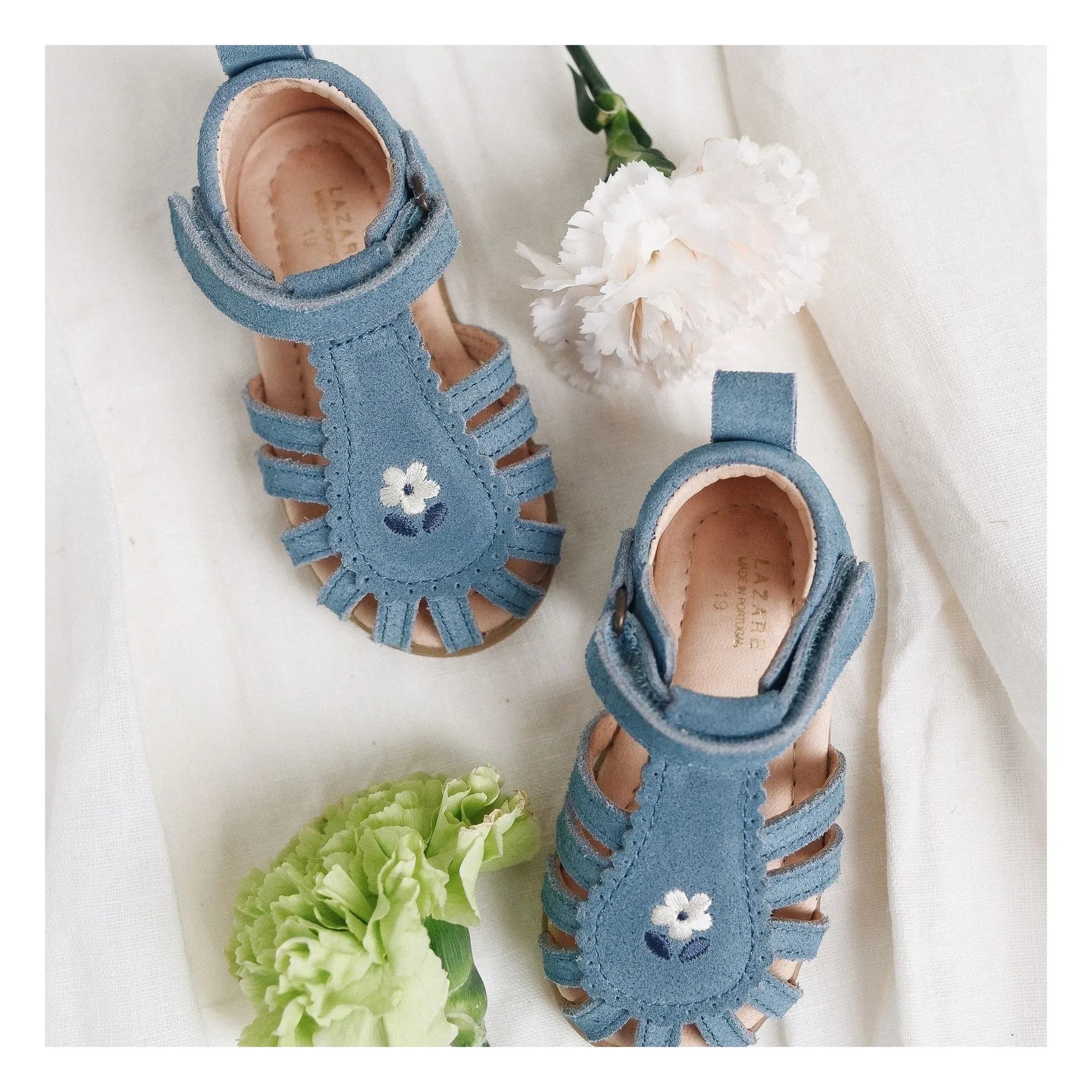 Lazare - Colette Fleur Suede Embroidered Sandals | Navy Blue