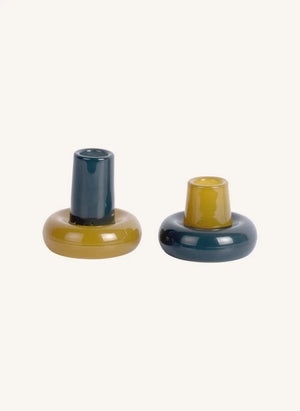 Present Time - Firenze Glass Candle Holders - Set of 2 | Lagoon Blue