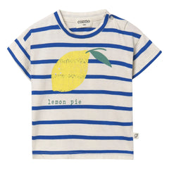 Cozmo - Aran Striped Organic Cotton T-shirt | White