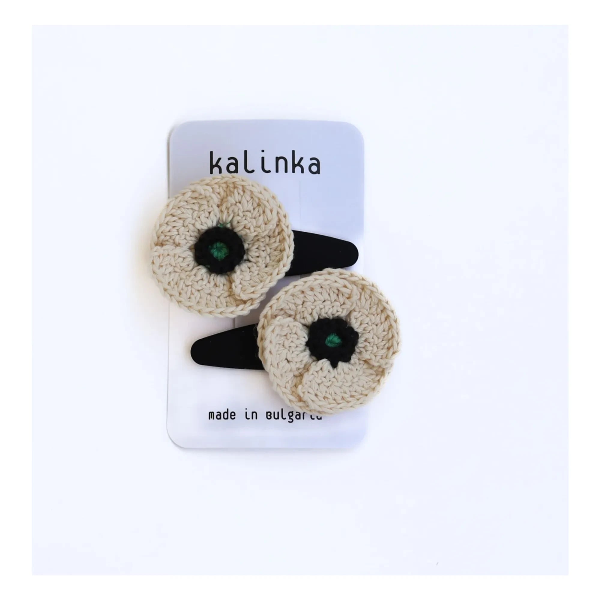 Kalinka - Set of 2 Poppy Crochet Hair Clips | Ecru