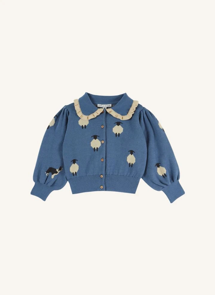 Emile et Ida - Organic Cotton Sheep Cardigan | Mavi