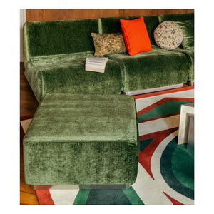 The Socialite Family - Shiny Thread Velvet Round Pouf | Olive Green