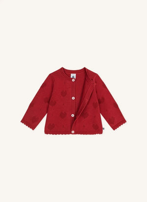 Petit Bateau - Organik pamuk kalp ajurlu hırka | Kırmızı