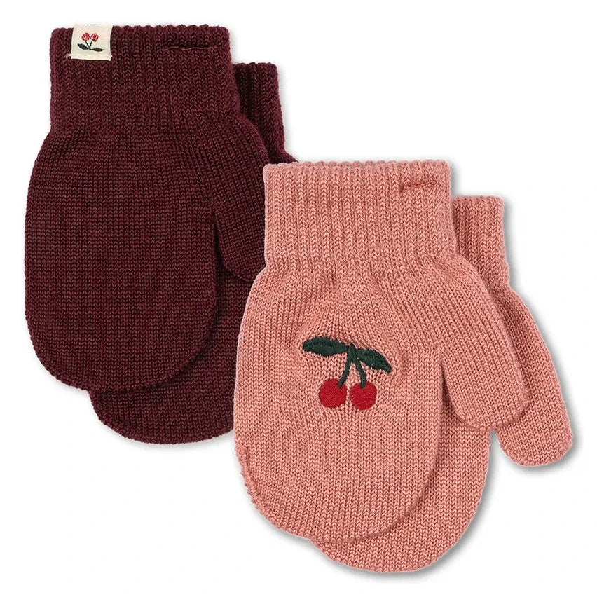 Konges Sløjd - 2 Pairs Filla Cerises Wool Gloves | Pink