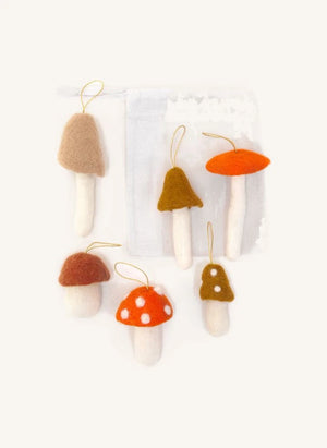 Muskhane - Felt Mushroom Christmas Decorations - Set of 6 | Orange