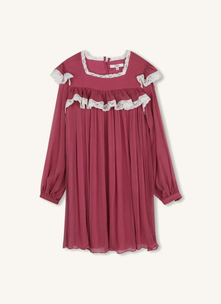 Chloé - Crinkled Silk Lace Dress | Pink