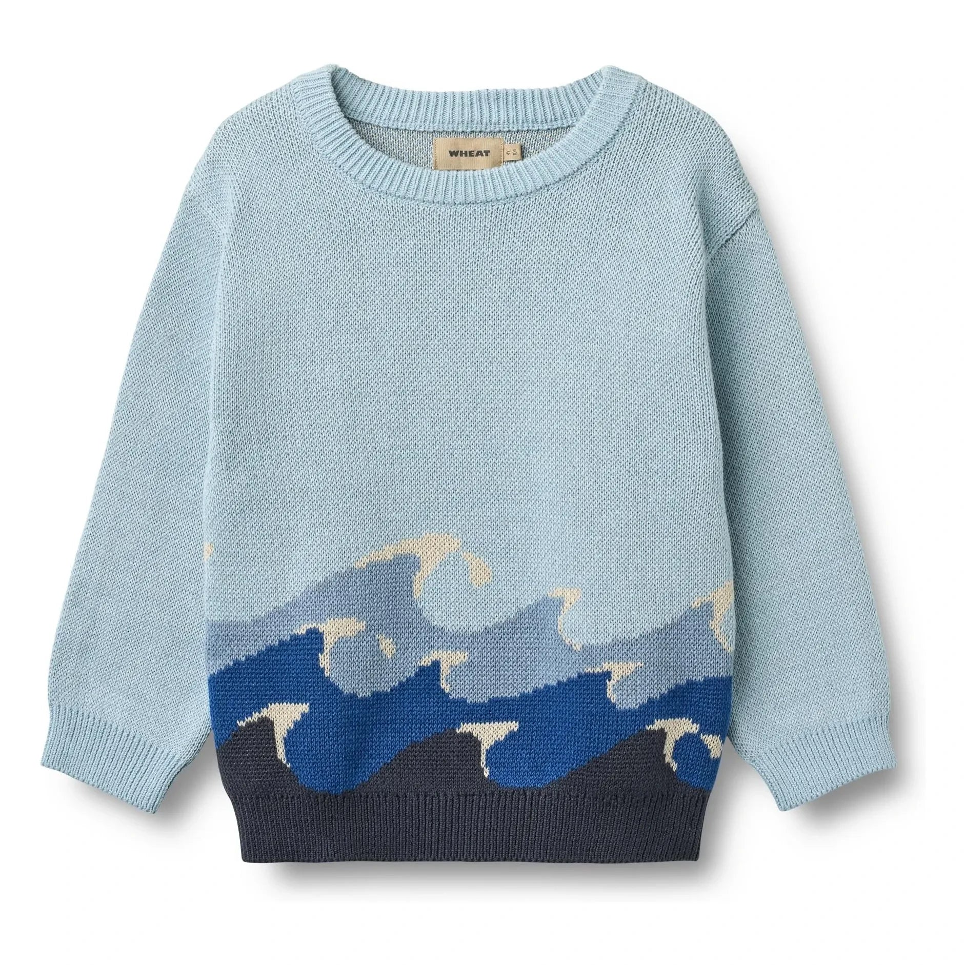 Wheat - Knud Vagues Organic Cotton Jacquard Sweater | Light Blue