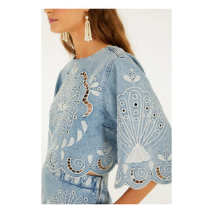 Farm Rio - Richelieux Blouse | Light Blue Denim