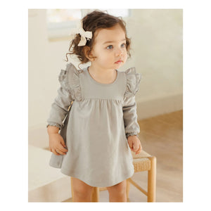 Quincy Mae - Organic Cotton Ruffled Dress | Gray Blue