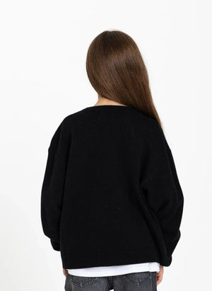 Finger in the nose - Sally Black Cat Merino Wool Sweater | Black
