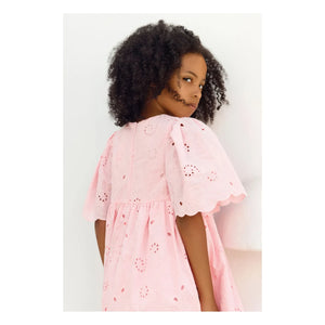 Tartine et Chocolat - Embroidered Flower Balloon Sleeve Dress | Powder Pink