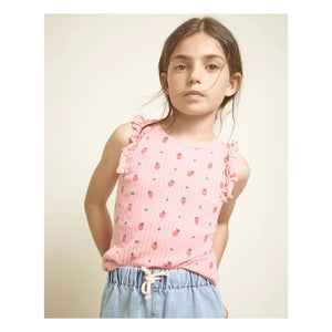Búho - Striped Organic Cotton Tank Top Strawberry Ruffles | Pink