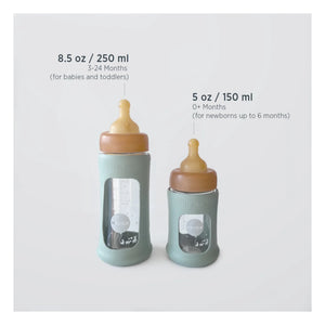 Hevea - Slow Flow Wide Mouth Protective Glass Bottle with Cover | Almond Green