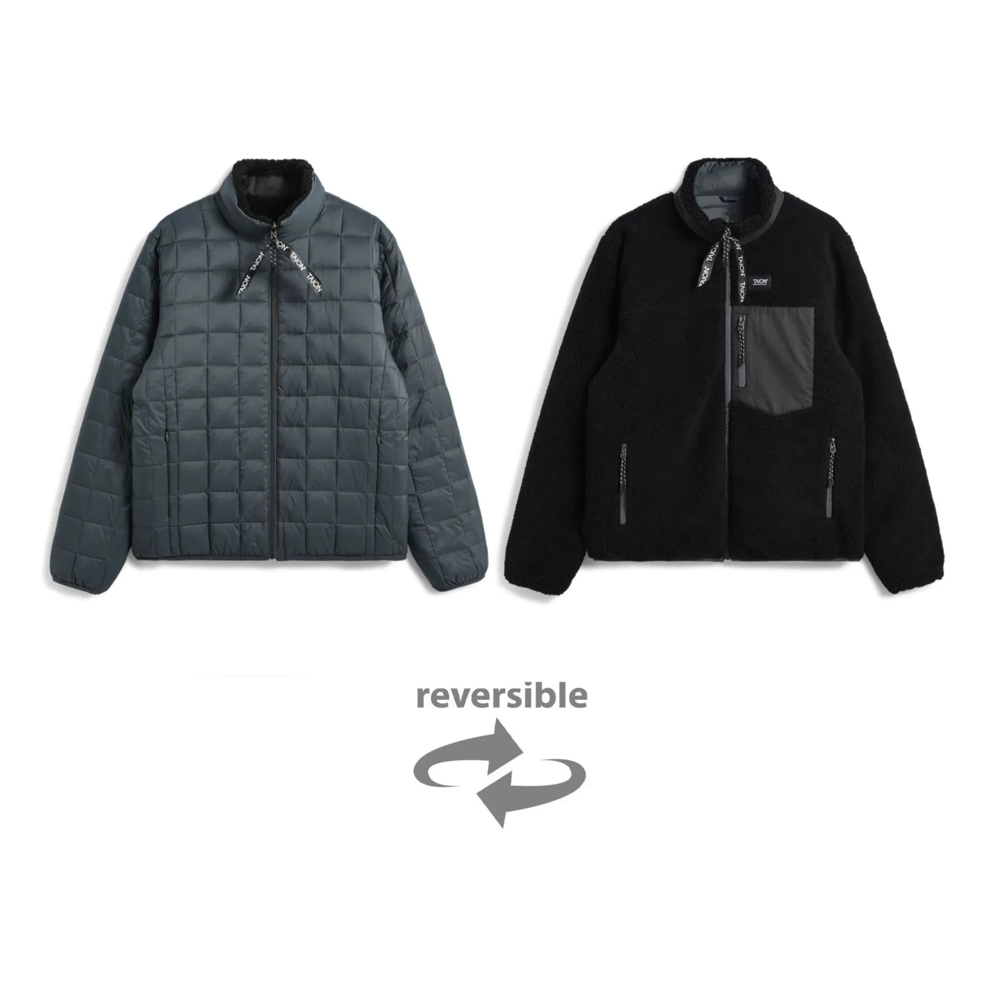 Taion - Reversible Goose Down and Boa Unisex Jacket | Charcoal Gray