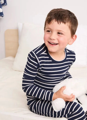 Petit Lem - Striped Ribbed Pajamas in Modal and Organic Cotton | Navy