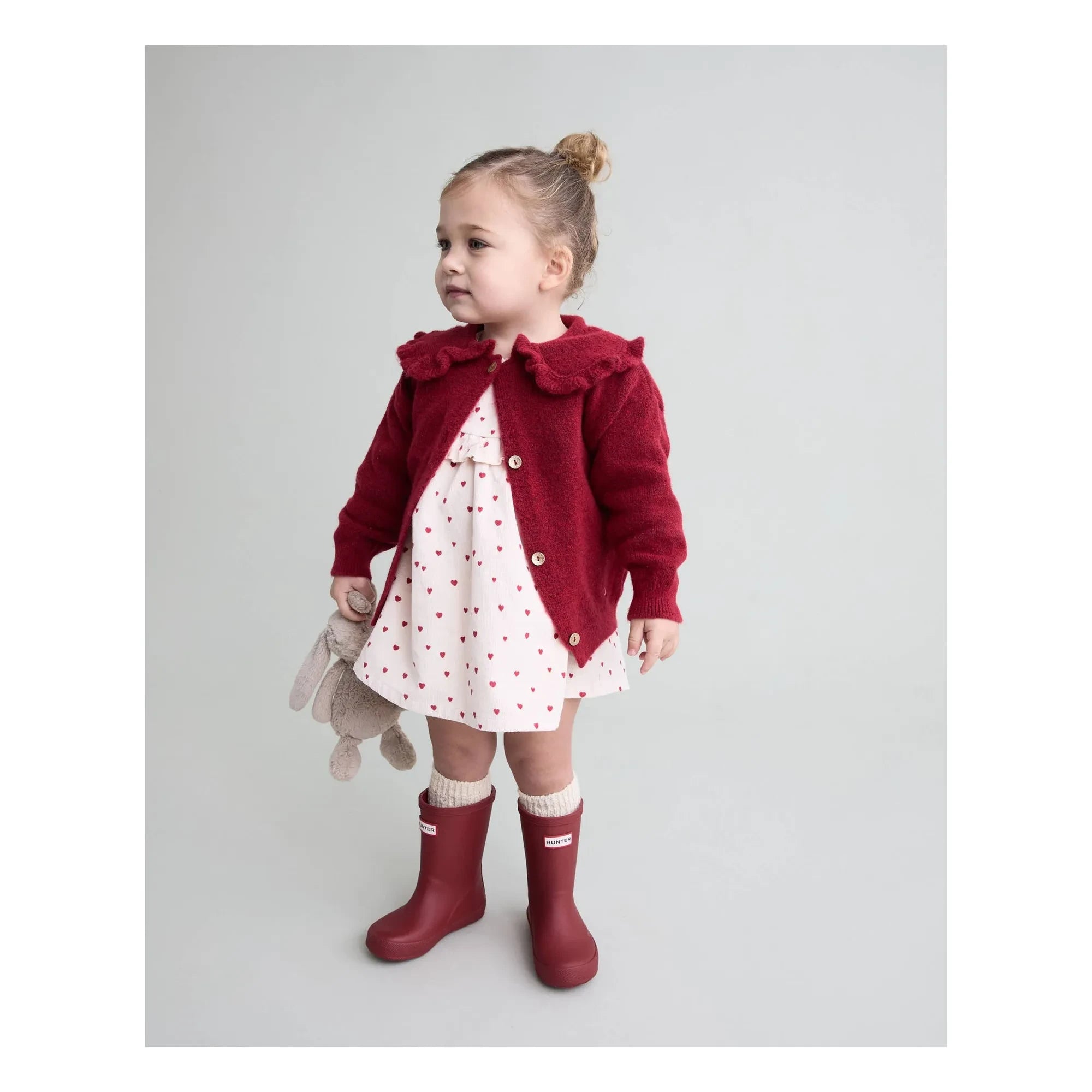 Búho - Girly Bébé Düğmeli Claudine Yaka Hırka | Kiraz kırmızısı
