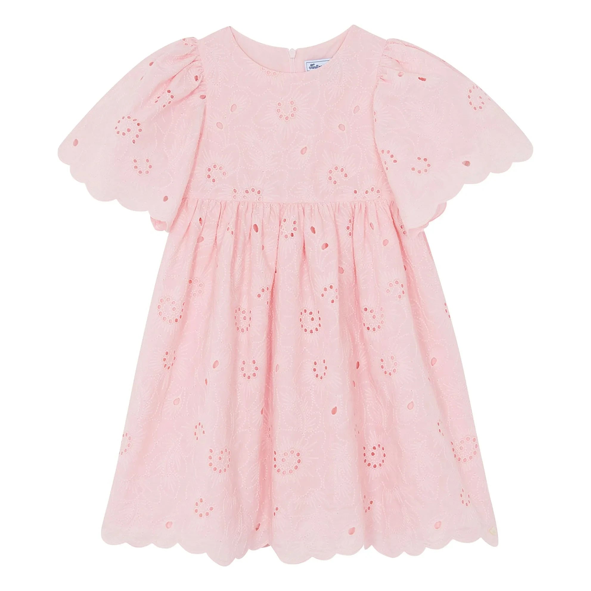 Tartine et Chocolat - Embroidered Flower Balloon Sleeve Dress | Powder Pink