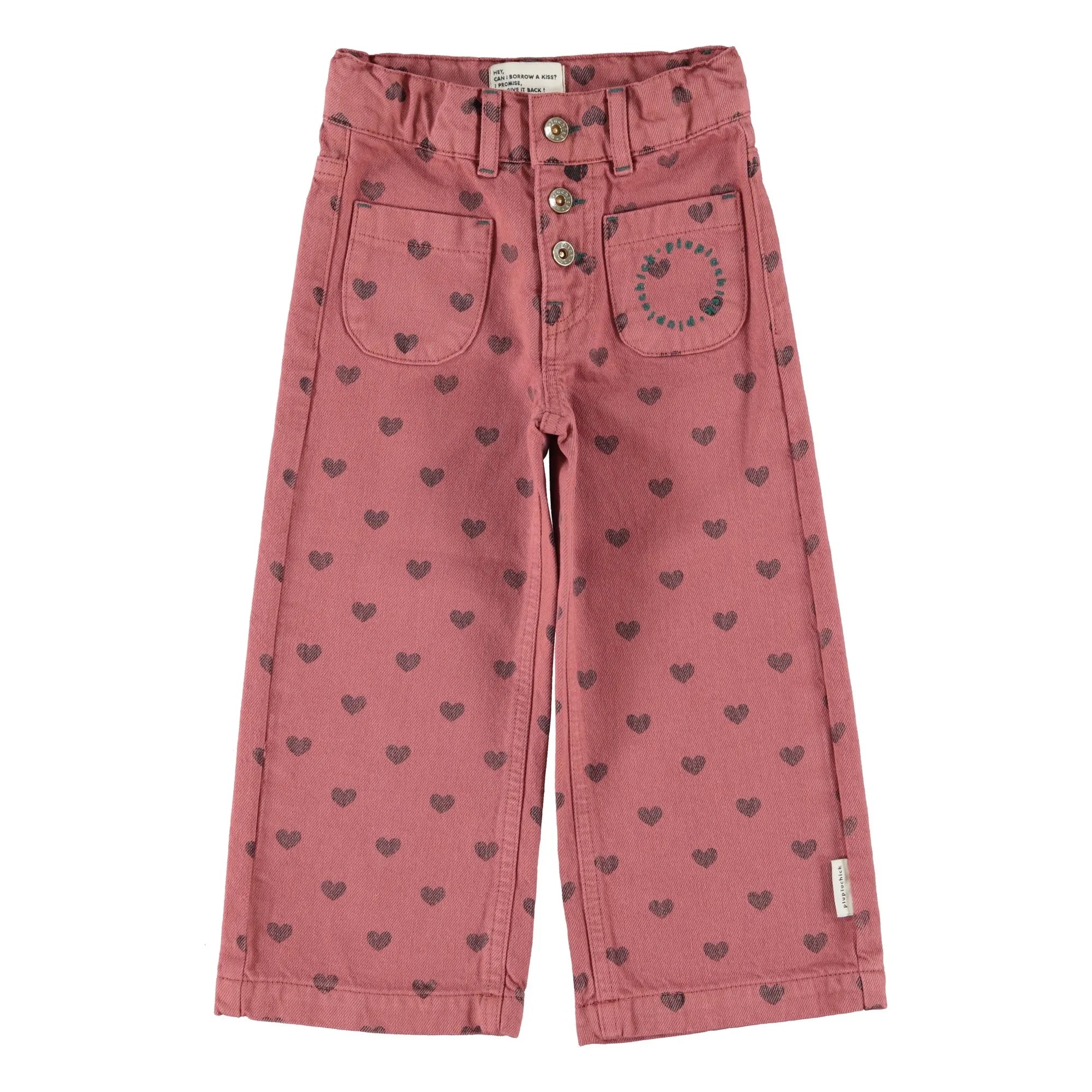 Piupiuchick - Organic Cotton Heart Print Flared Trousers | Pink