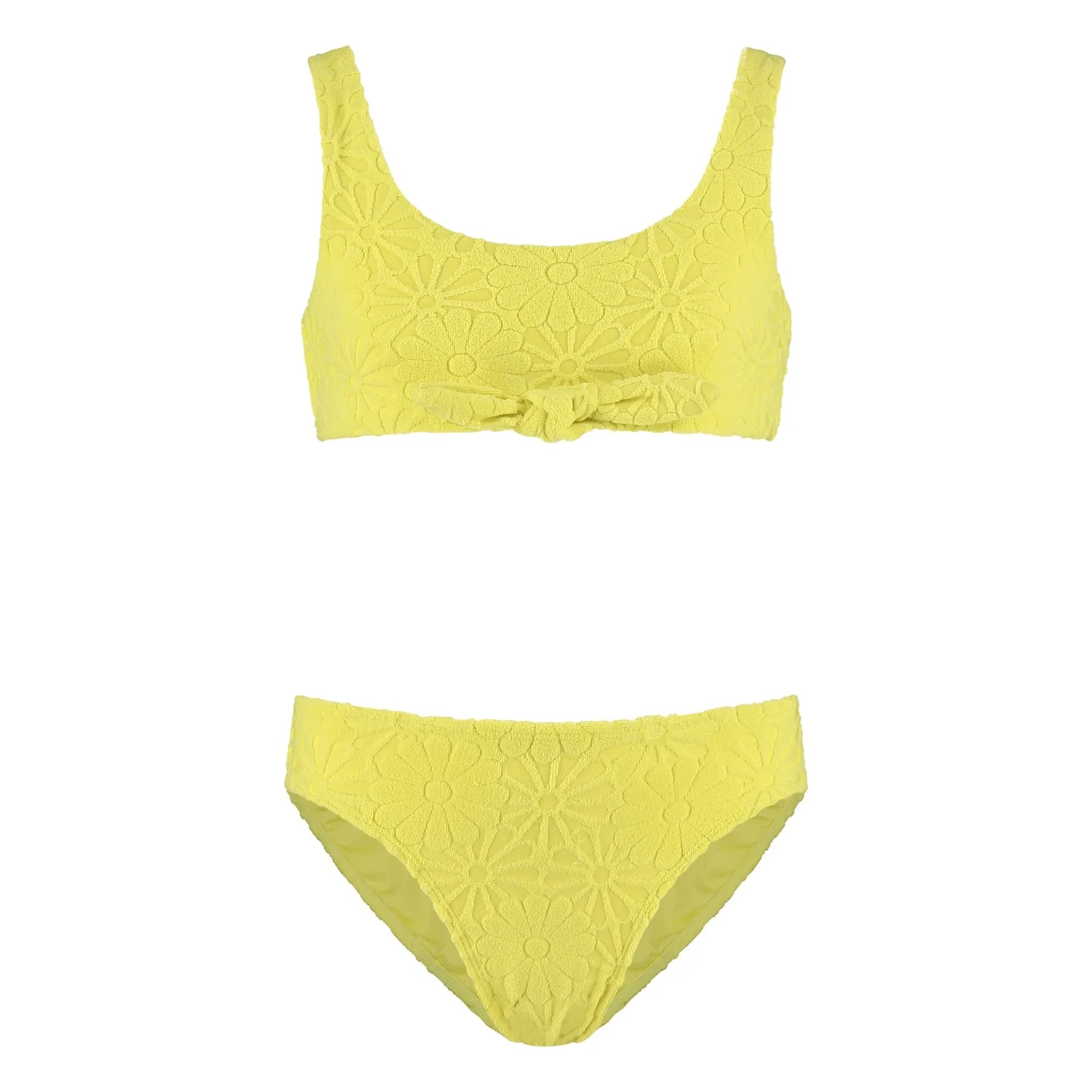 Beachlife - Textured Flower Bowknot Swimsuit | Yellow