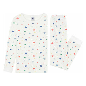 Petit Bateau - Heart Organic Cotton Elastic Pajamas | White