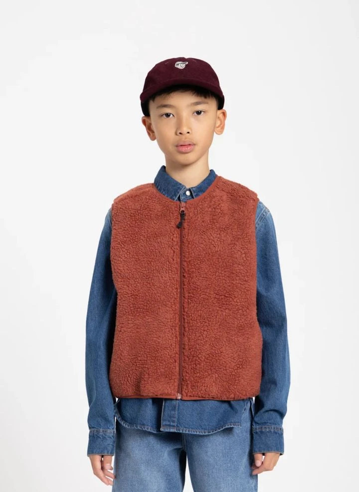 Smallable Kid - Sleeveless Sherpa Manner Jacket | Brick Red