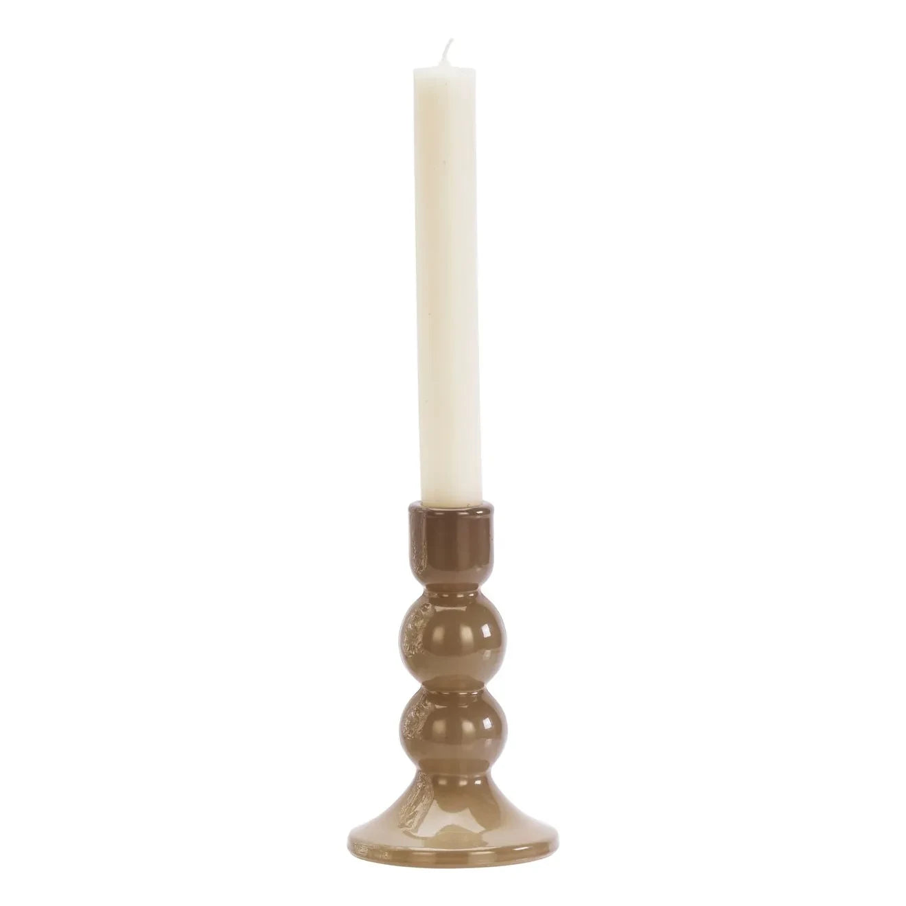 Madame Stoltz - Glass candlestick | Taupe brown