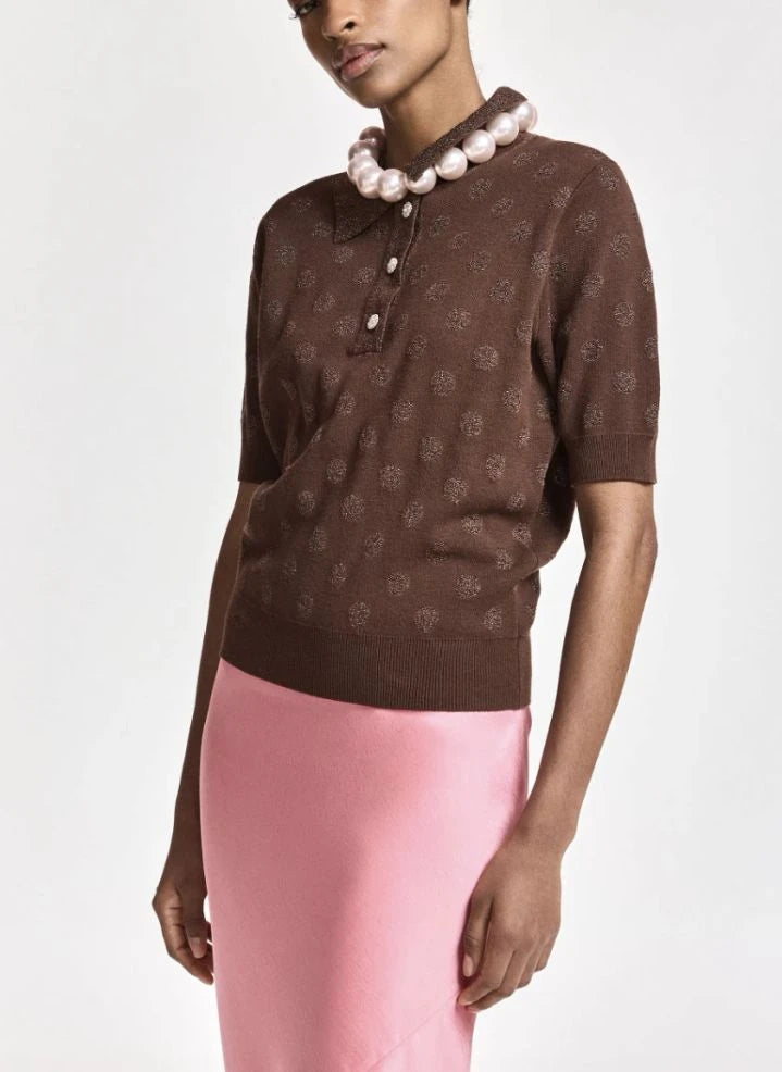 Essentiel Antwerp - Krab Polka-Dot Polo Shirt | Brown