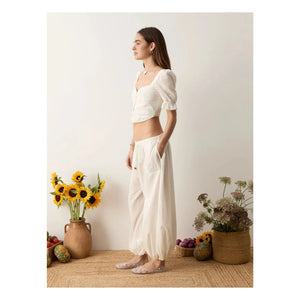 Boteh - Balloon Serenia Cotton Pants | White