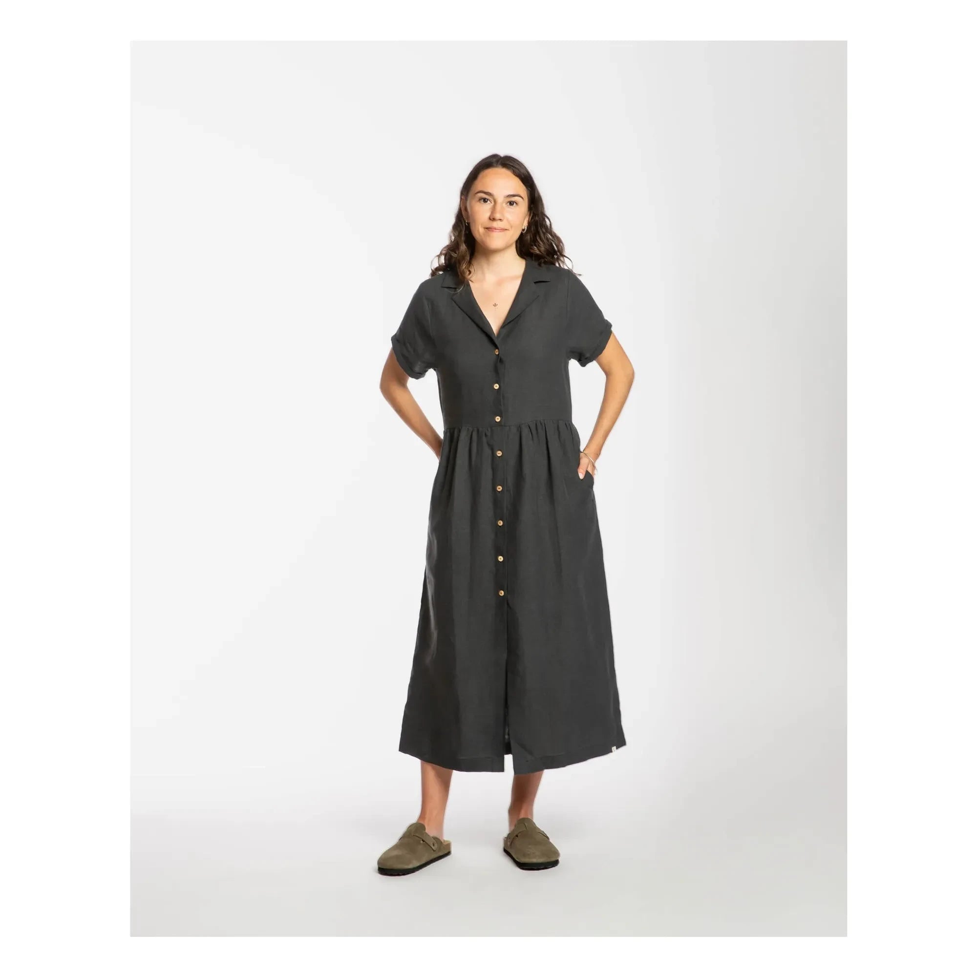 Matona - Linen Long Shirt Dress | Black