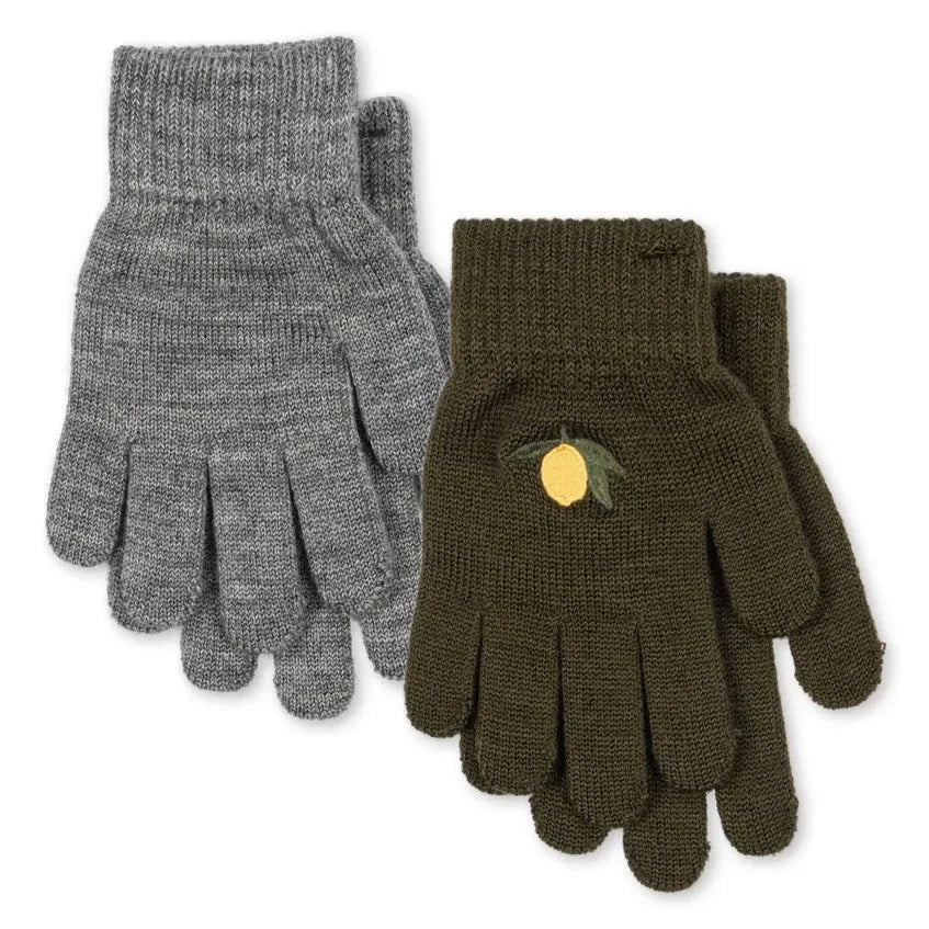 Konges Sløjd - 2 Pair Filla Lime Wool Glove Set | Khaki
