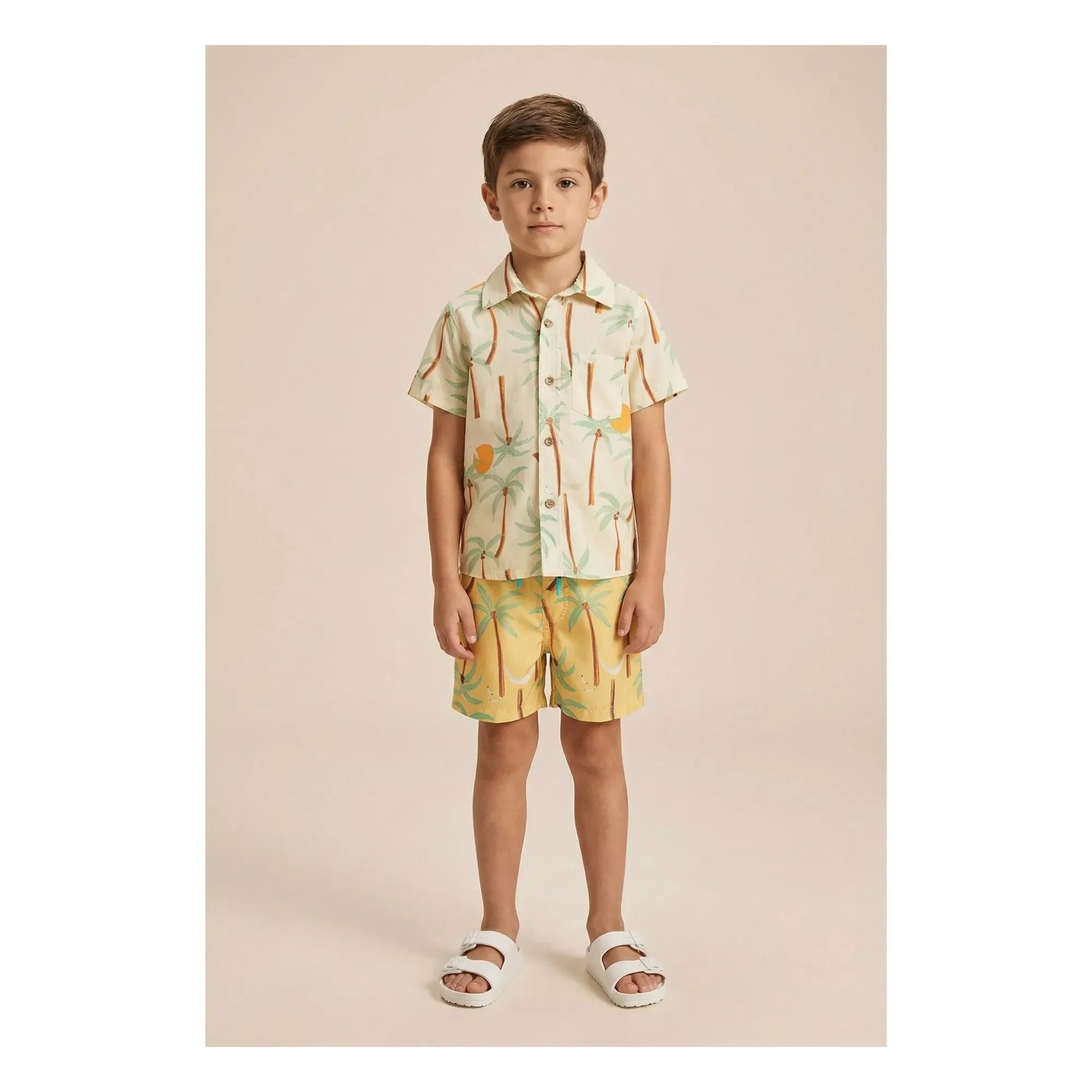 Pepita & Me - Guayabera Palm Short Sleeve Shirt | Ivory