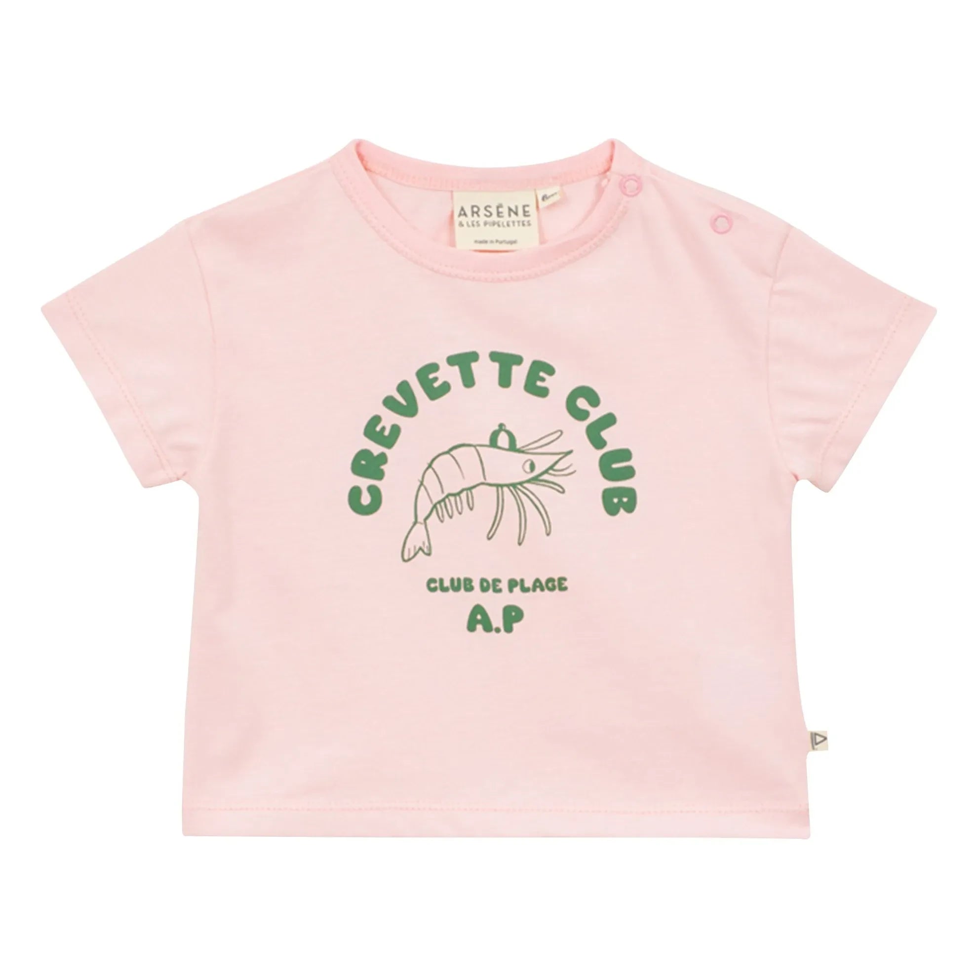 Arsène et Les Pipelettes - Shrimp Club Organic Cotton T-Shirt | Pale Pink