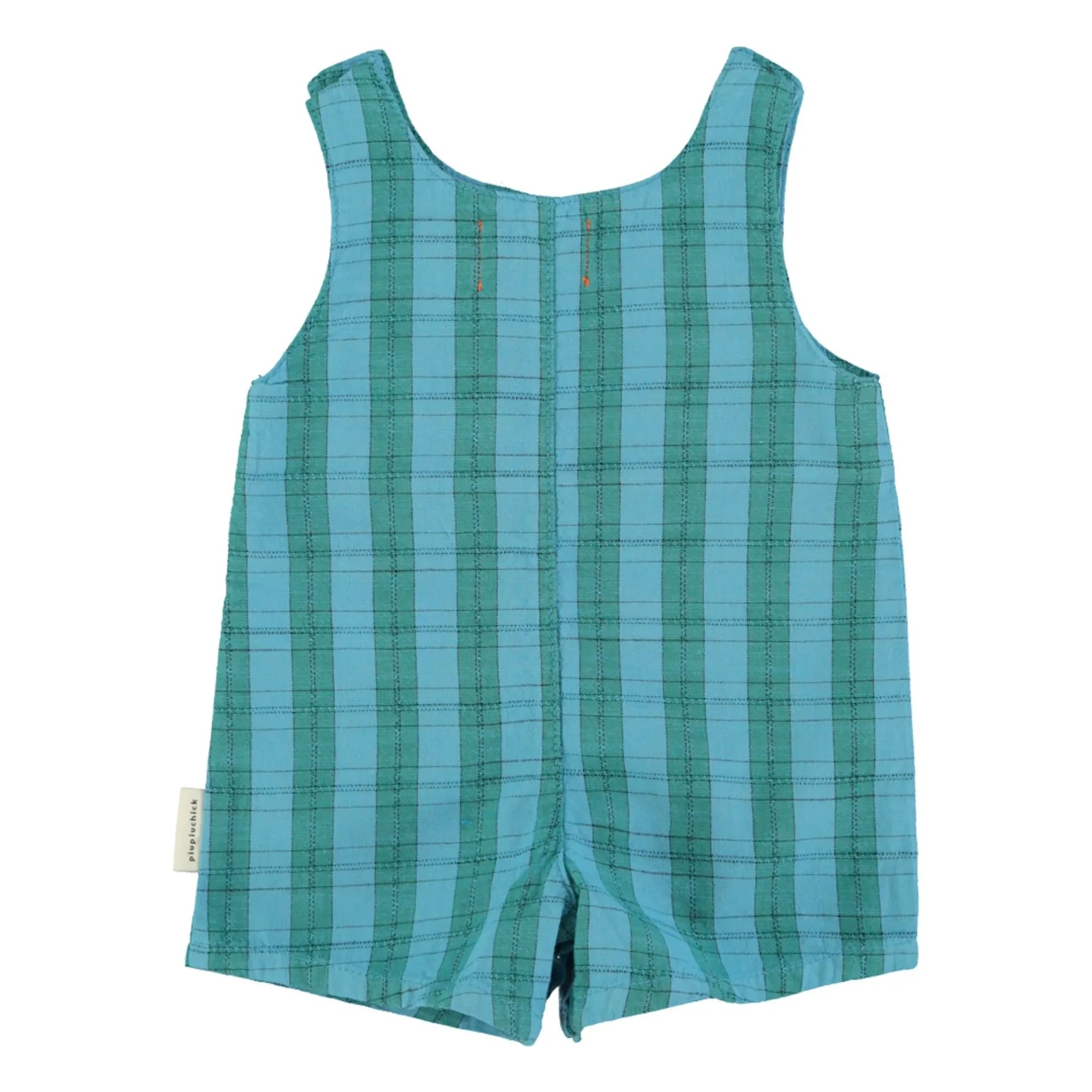 Piupiuchick - Organic Cotton Checkered Romper | Blue