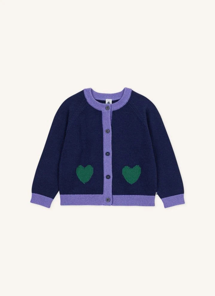 Petit Bateau - Wool Hearts Cardigan | Night Blue