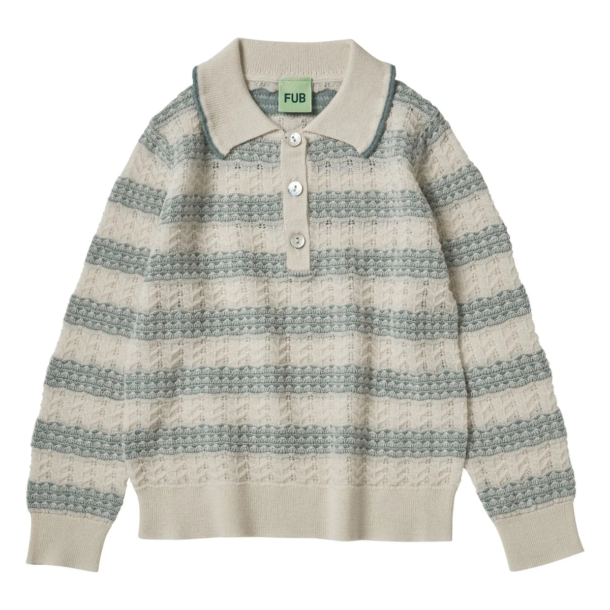 FUB - Ecru Polo Pointelle Extra Fine Knit Merino Wool