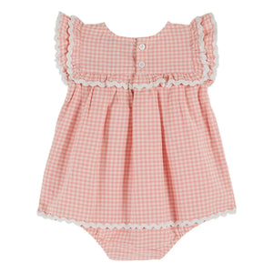 Emile et Ida - Gingham Organic Cotton Romper Dress | Pink