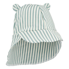 Liewood - Senia Striped Seersucker UV-Resistant Hat with Ears Recycled Fiber | Green