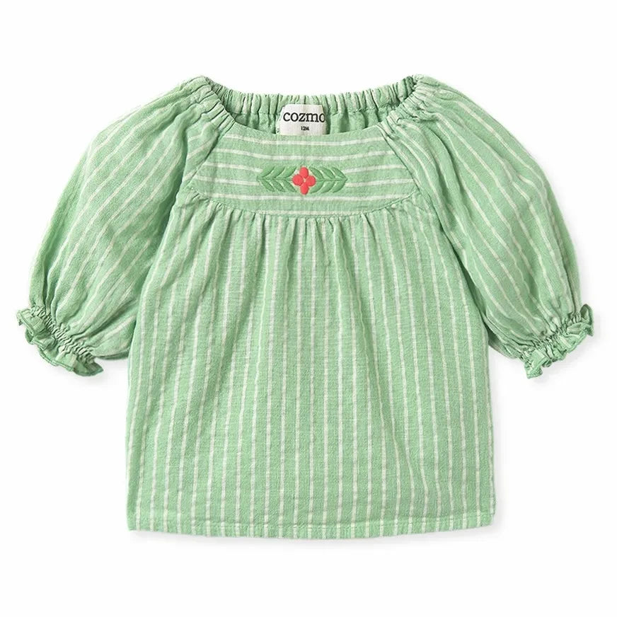 Cozmo - Amapola Striped Blouse | Meadow Green