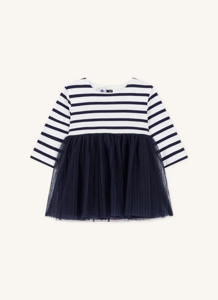 Petit Bateau - Striped Tulle Baby Dress | Navy