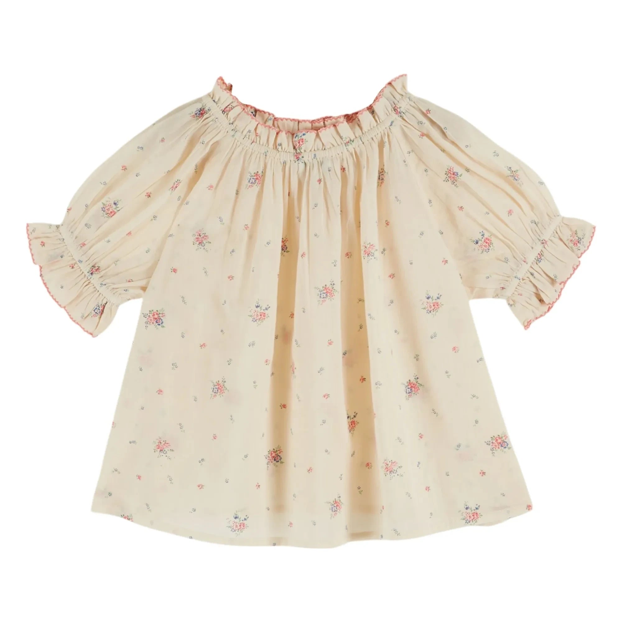 Emile et Ida - Floral Pattern Balloon Blouse Made of Organic Cotton | Cream
