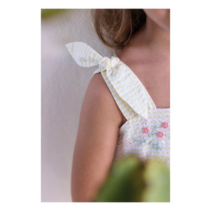 Tartine et Chocolat - Striped Embroidered Strapless Dress | Yellow