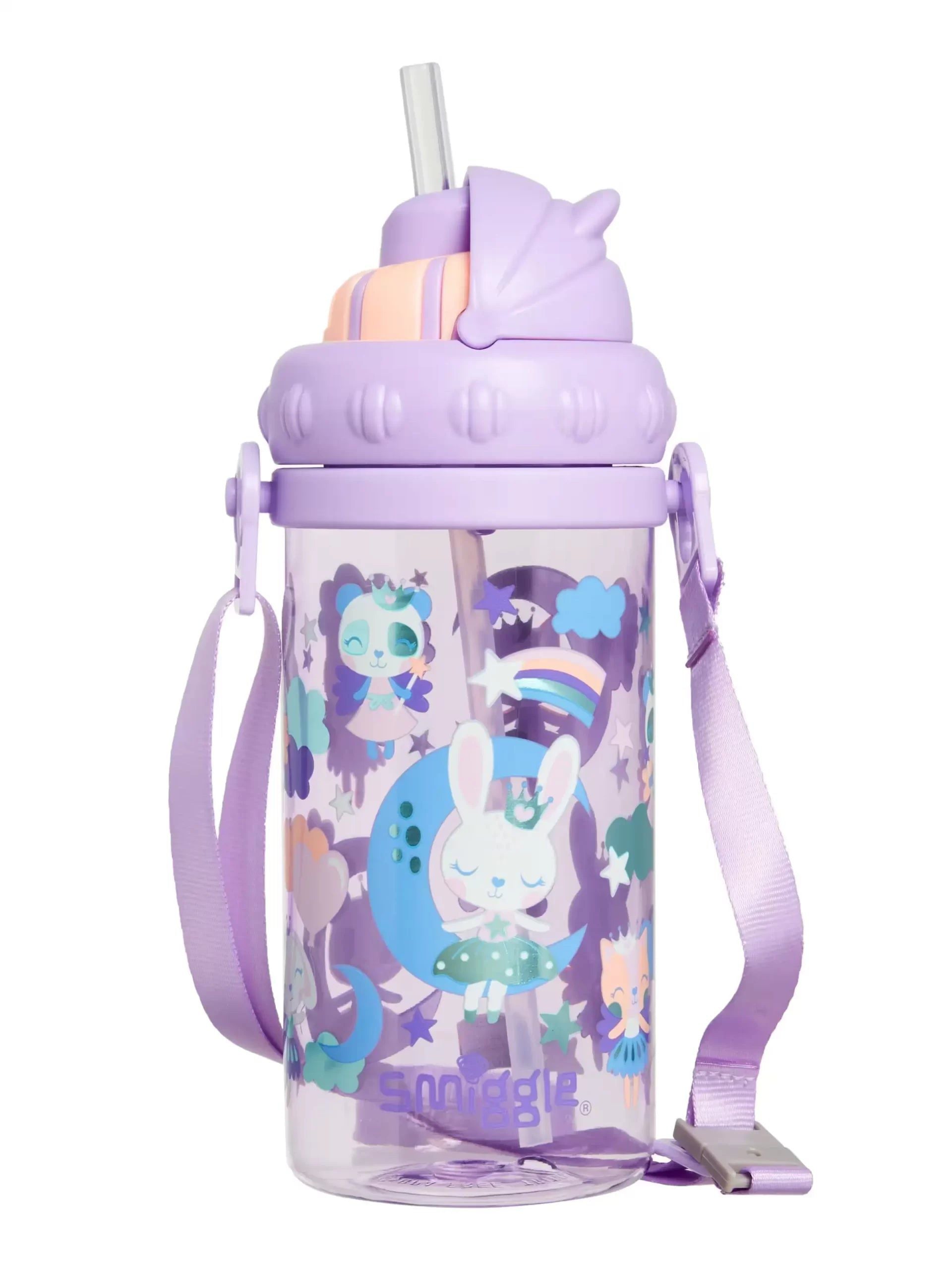 Smiggle - Round About Teeny Tiny Askılı Pipetli 400ML BPA İçermeyen Suluk-Dinossi